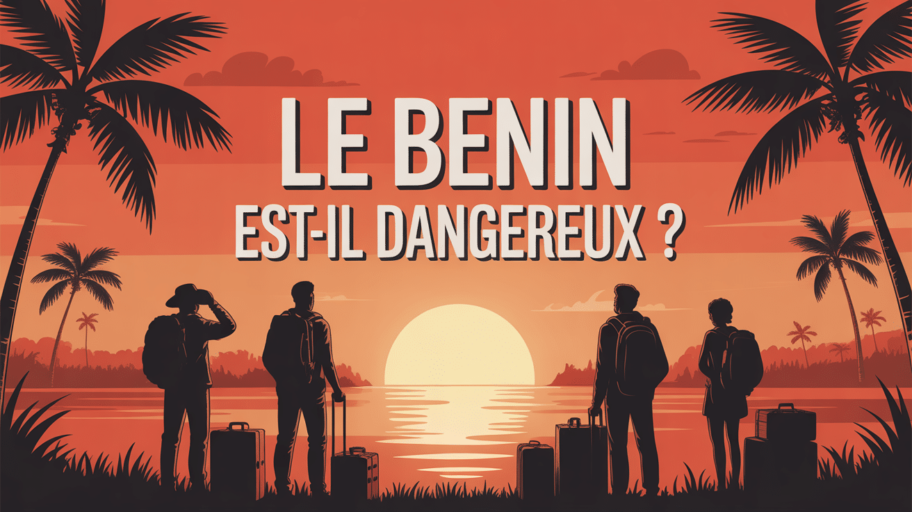 Carte du Bénin avec silhouettes de voyageurs