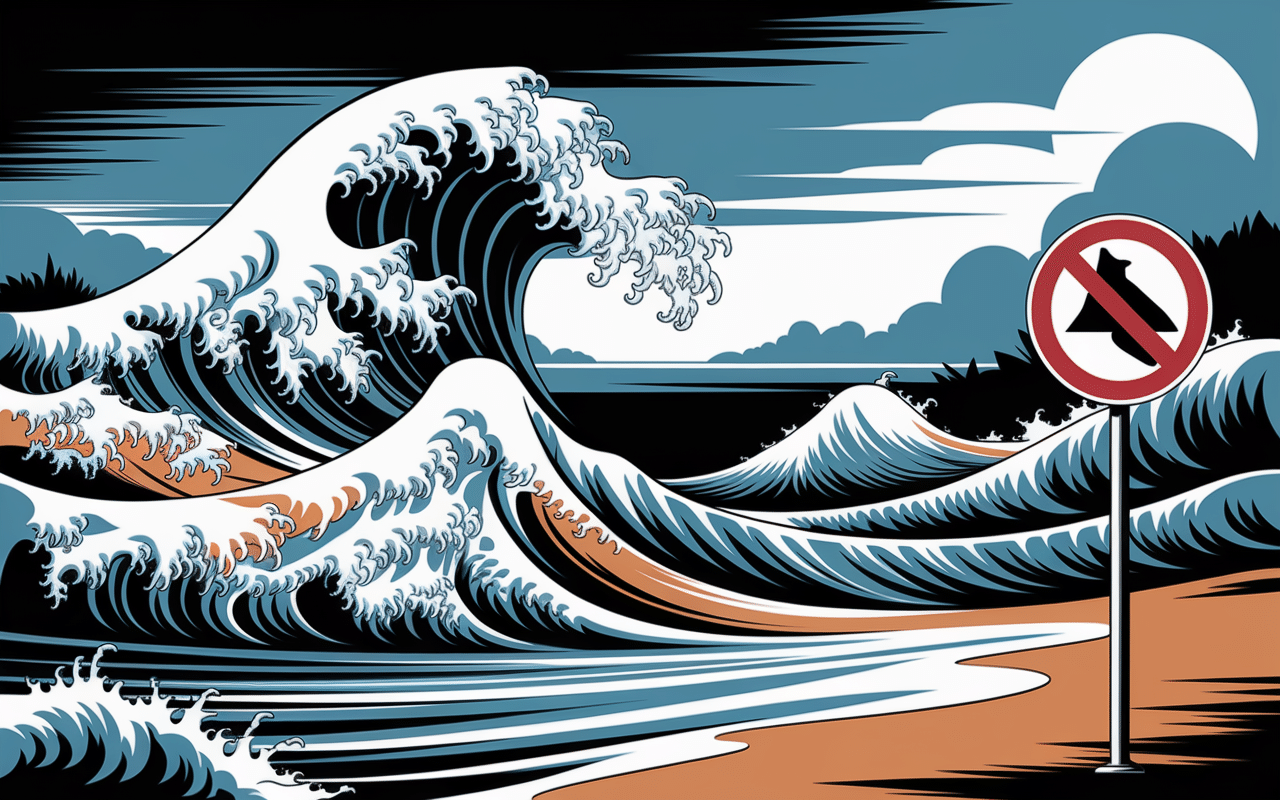 Vagues dangereuses et panneau interdiction plage de Pen Hat