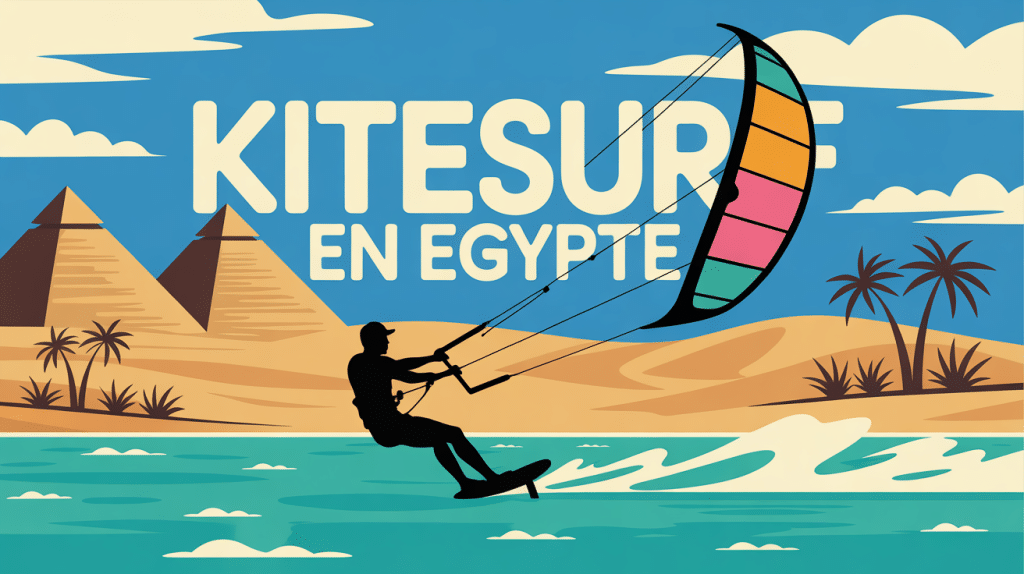 Kitesurf silhouette eaux turquoise Égypte