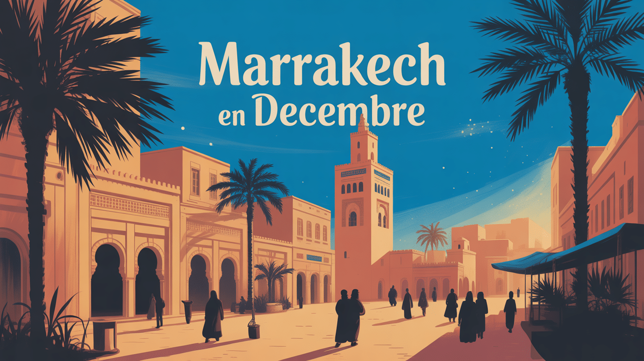 Illustration d'une place orientale en décembre