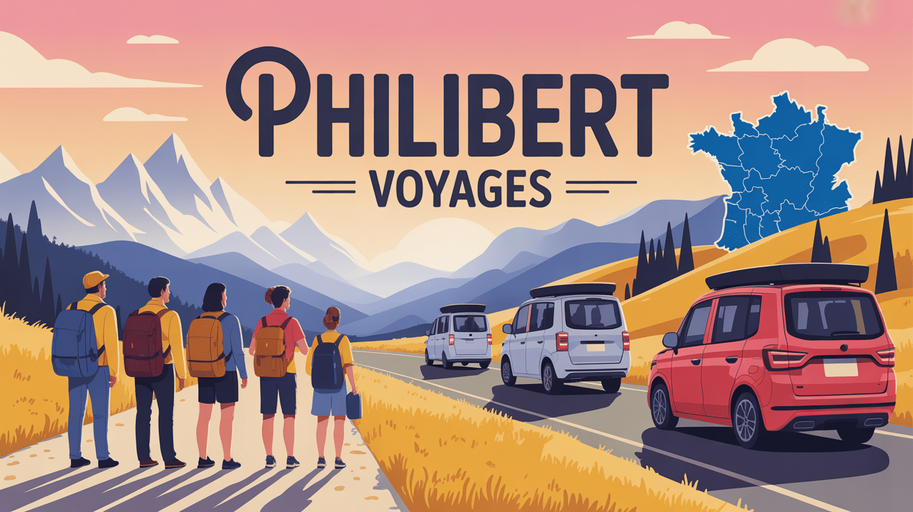Illustration groupe voyageurs montagne Philibert