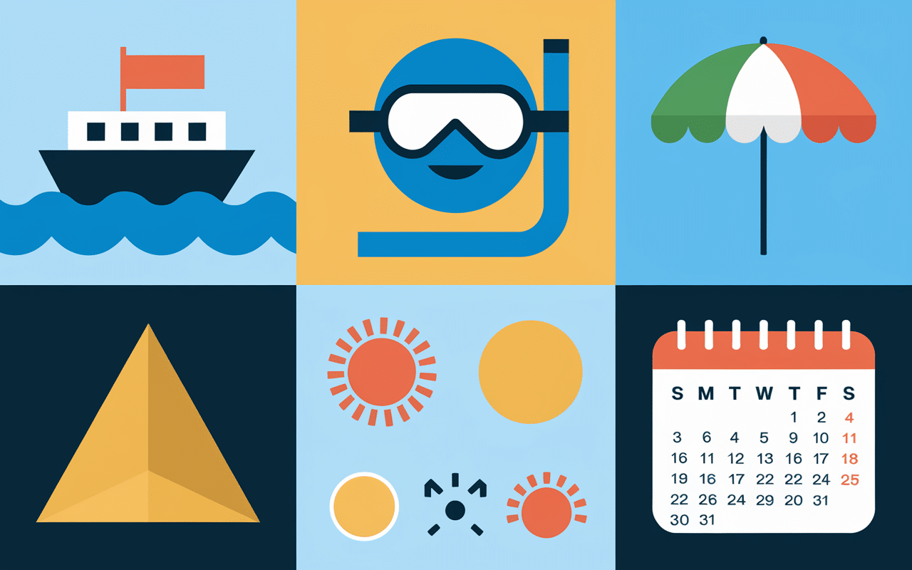 Collage activités Égypte avec calendrier et météo