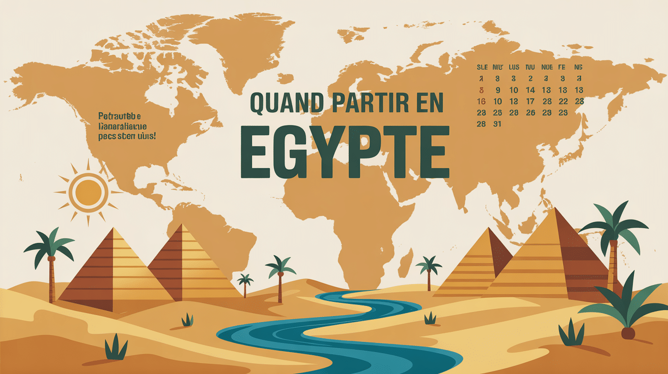 Illustration carte Égypte avec pyramides et calendrier