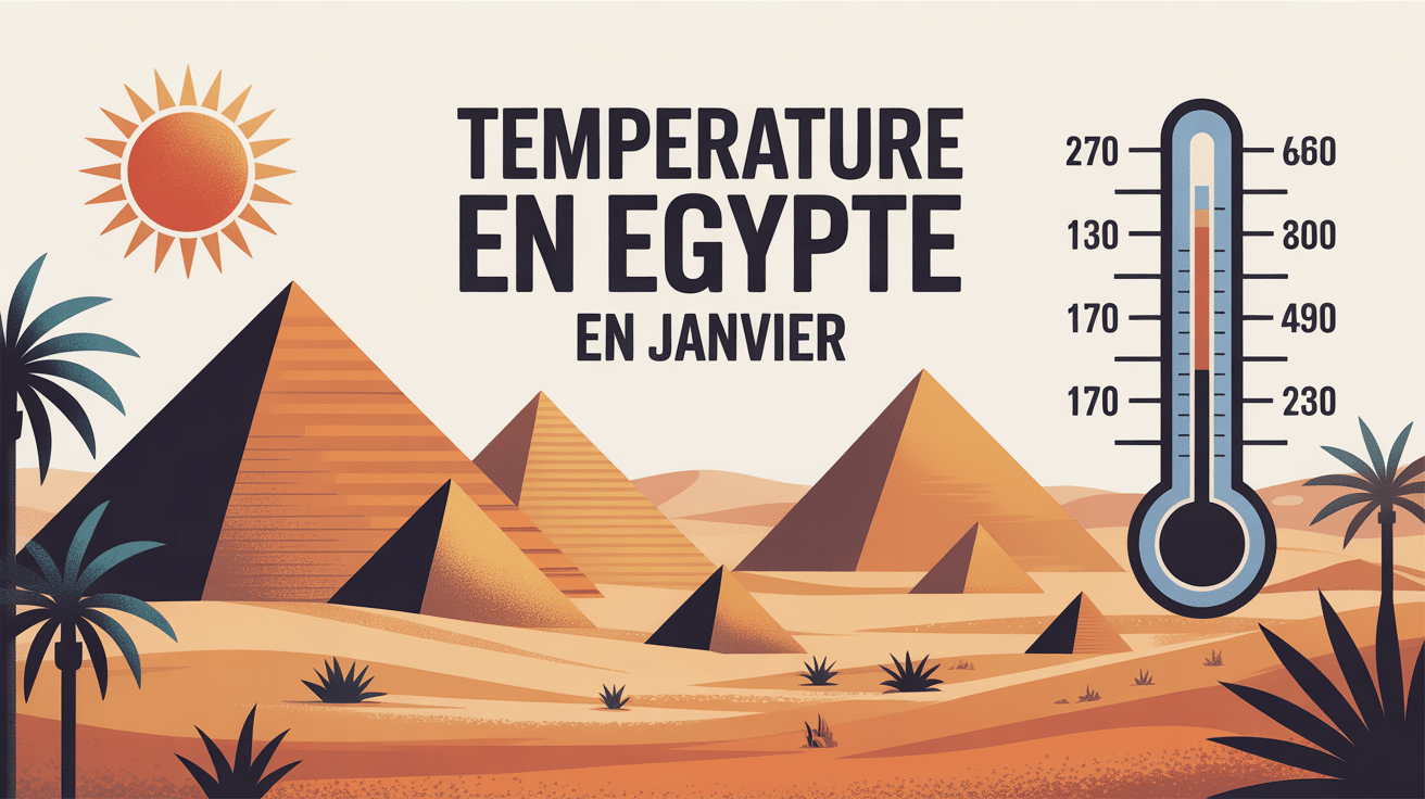 Illustration désert égyptien avec pyramides et thermomètre