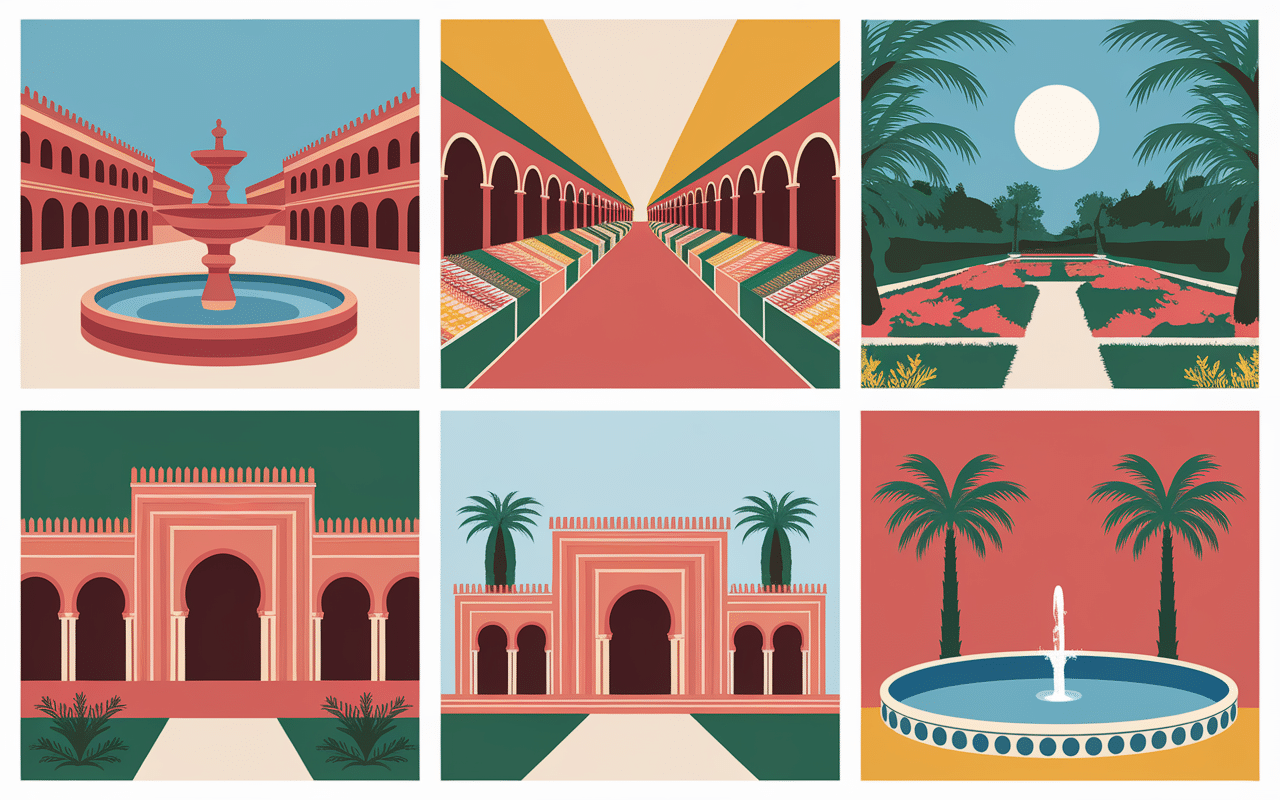 Collage artistique des lieux à Marrakech en décembre