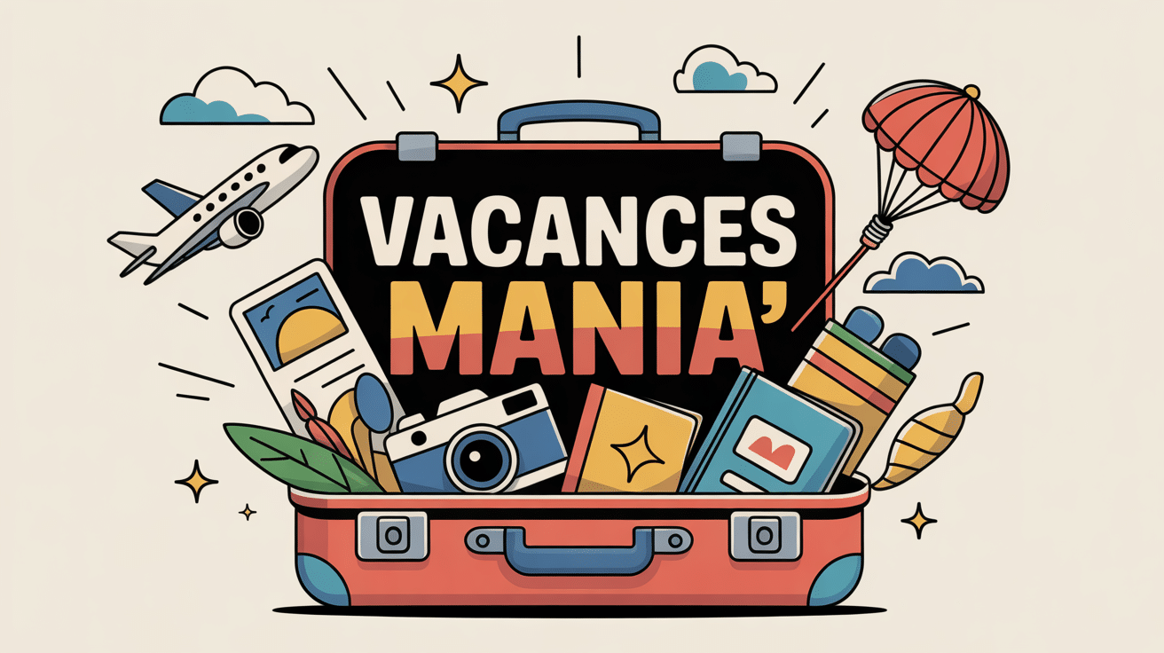 Illustration de vacances mania avec éléments de voyage