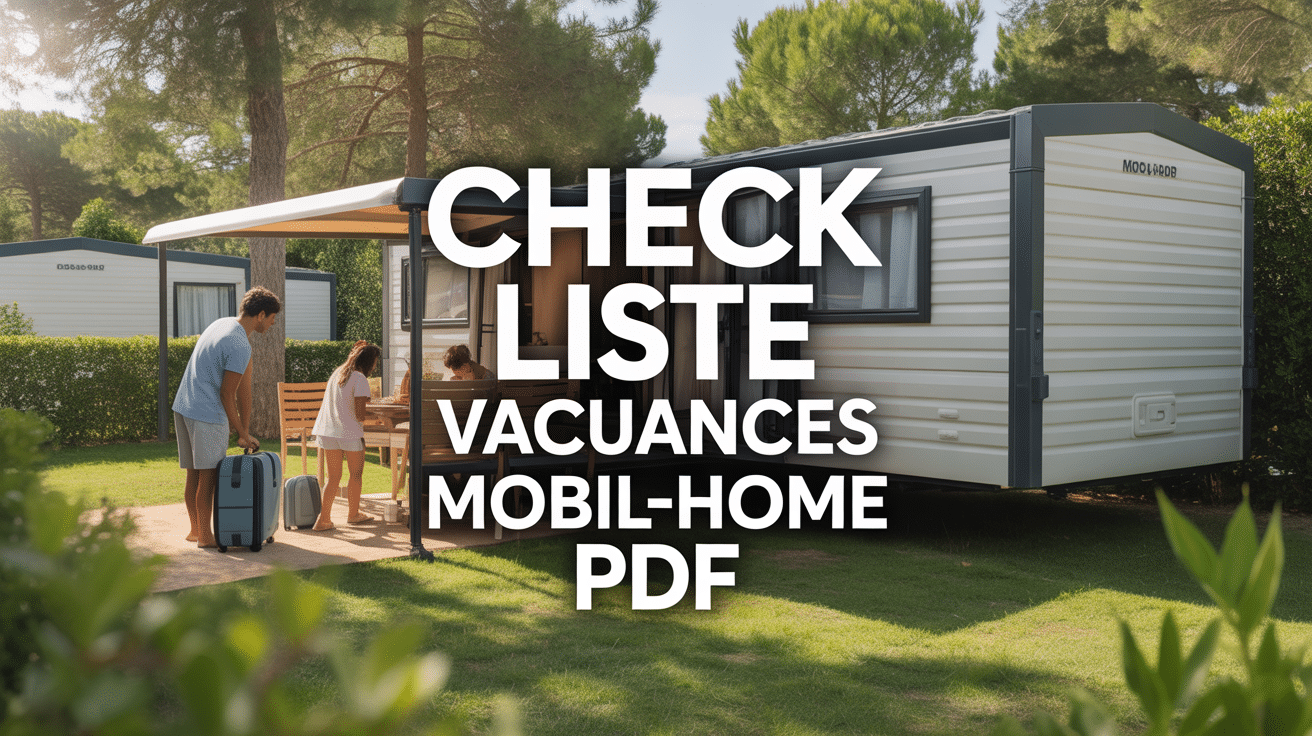 Check liste vacances mobil-home PDF avec famille préparant valises