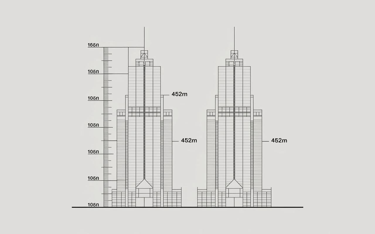 combien mesure la tour petronas schéma hauteur