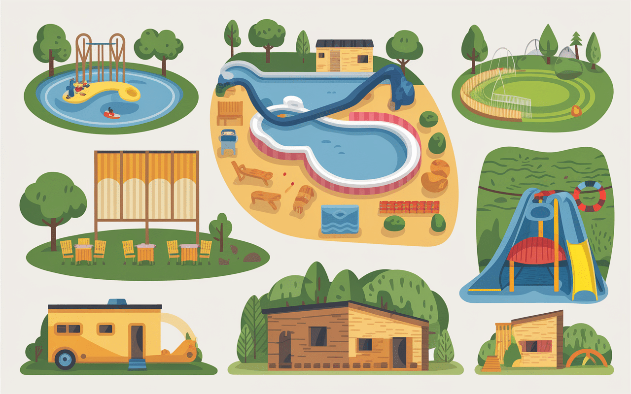 Installations modernes du plus grand camping de France avec espaces aquatiques