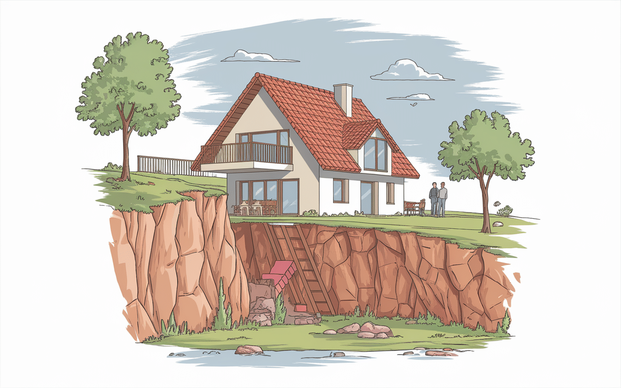 Schéma technique maison entre les rochers