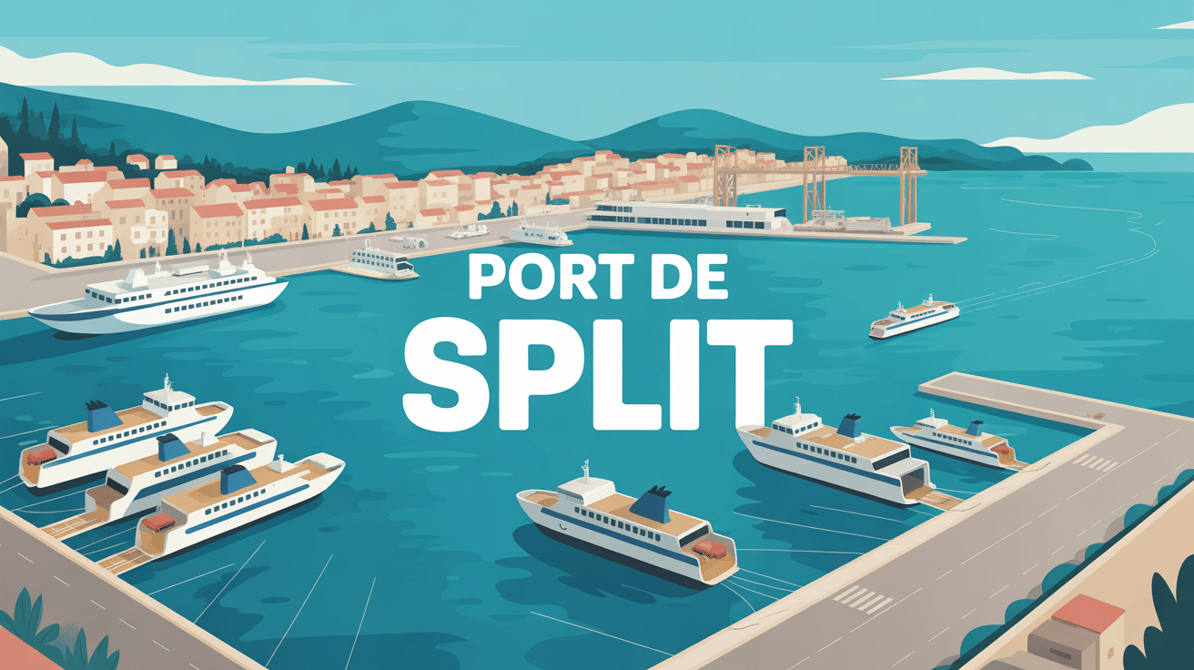 vue aérienne port de split ferries terminal mer Adriatique