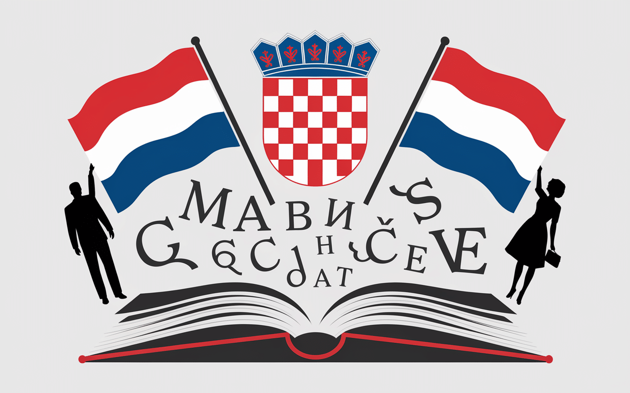 Quel langue parle les Croates livre ouvert avec alphabet et symboles croates