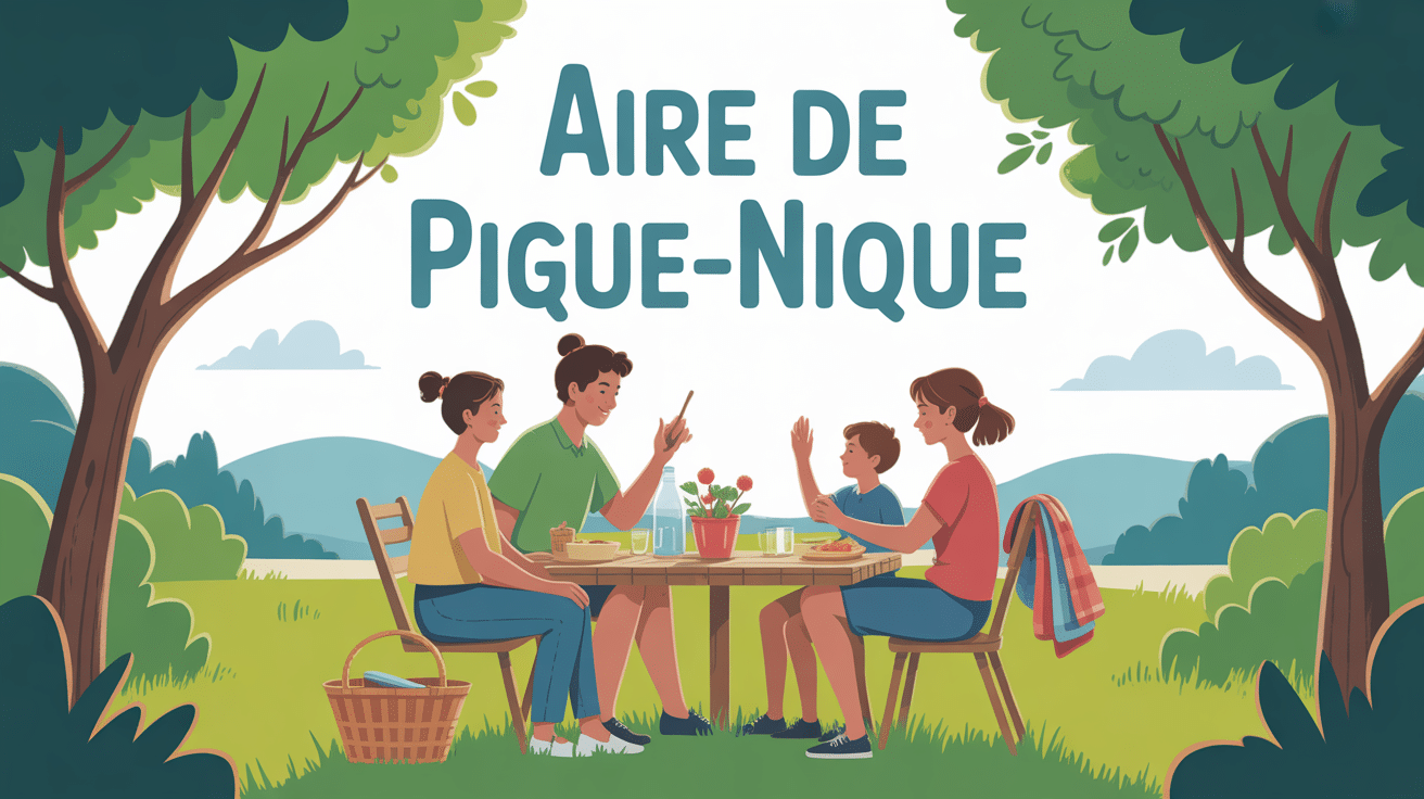 Aire de pique nique famille sous arbres