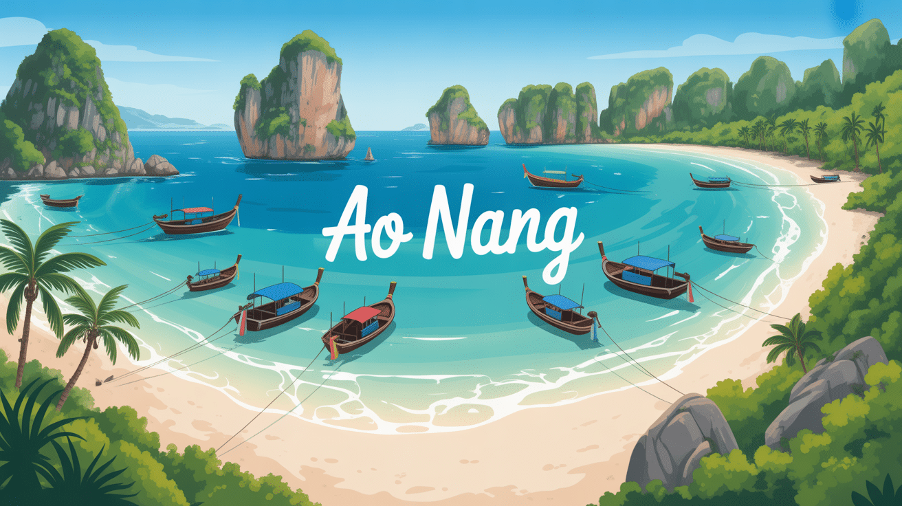 vue panoramique ao nang karst plage bateau