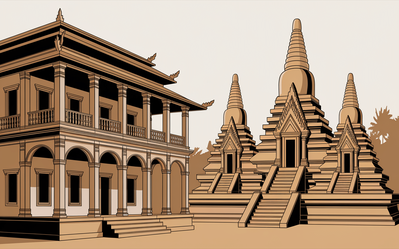 temples et edifices coloniaux capitale Cambodge