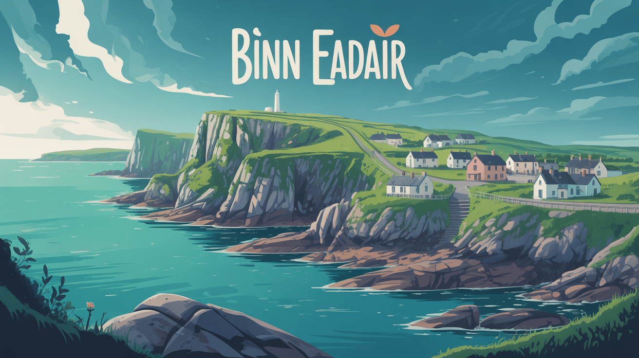 vue panoramique de binn eadair avec falaises phare et village pêcheur