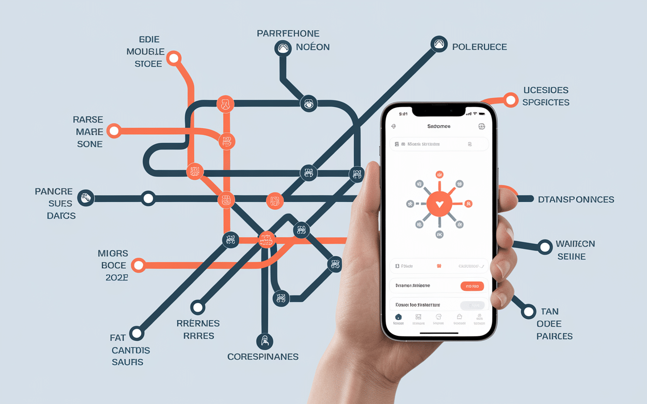 carte dubai reseau metro stations et smartphone