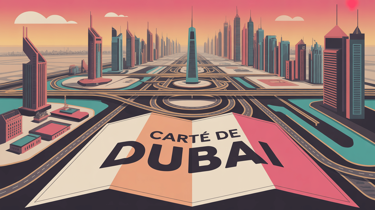 vue aerienne illustration carte dubai gratte-ciels
