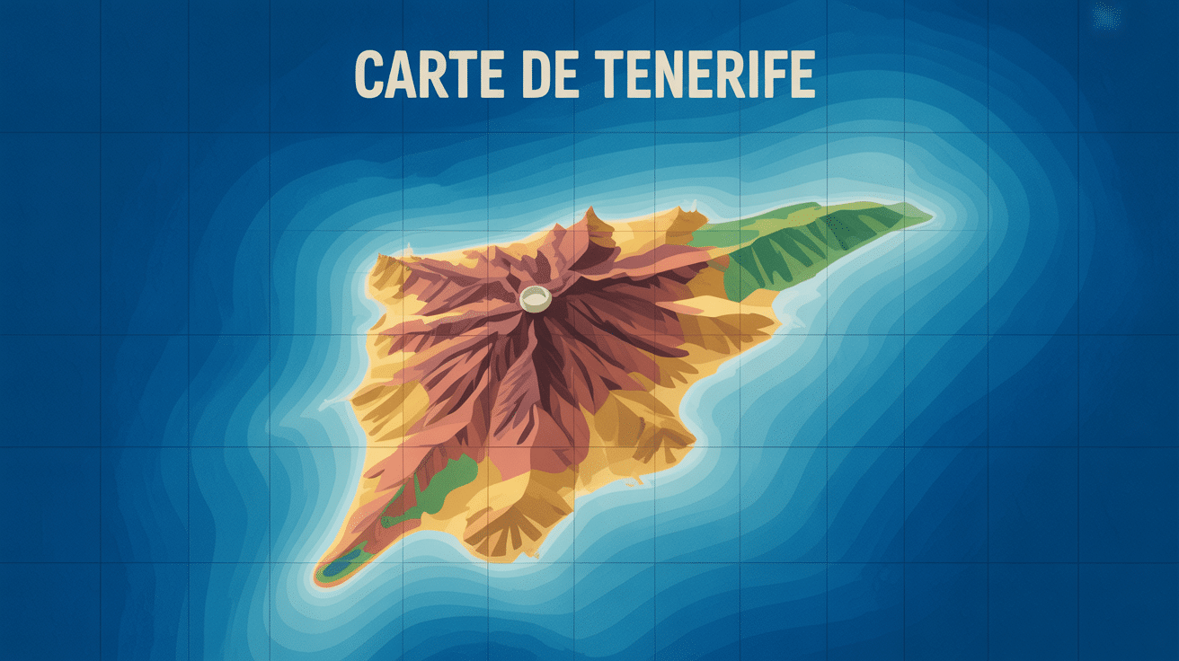 carte tenerife vue volcanique stylisée avec boussole