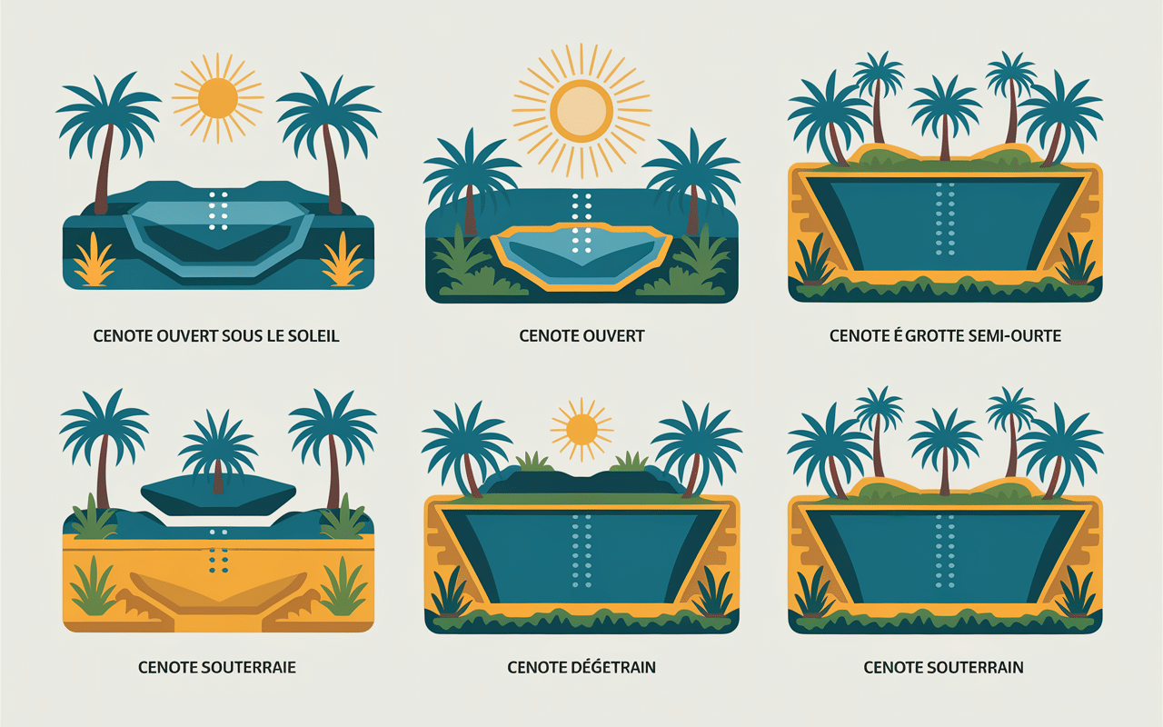 carte cenote mexique differents types pictogrammes