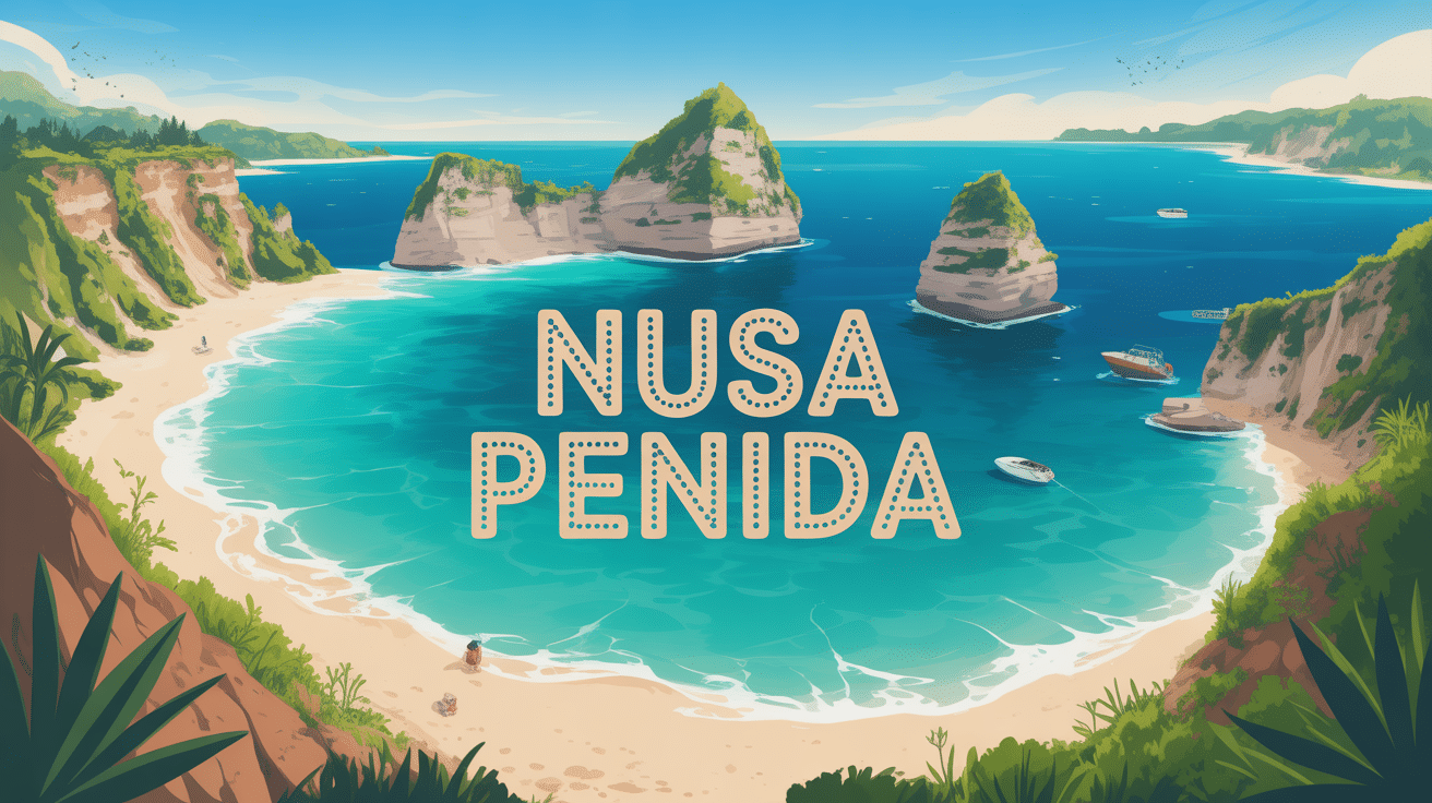 vue panoramique nusa penida falaises plages sable blanc