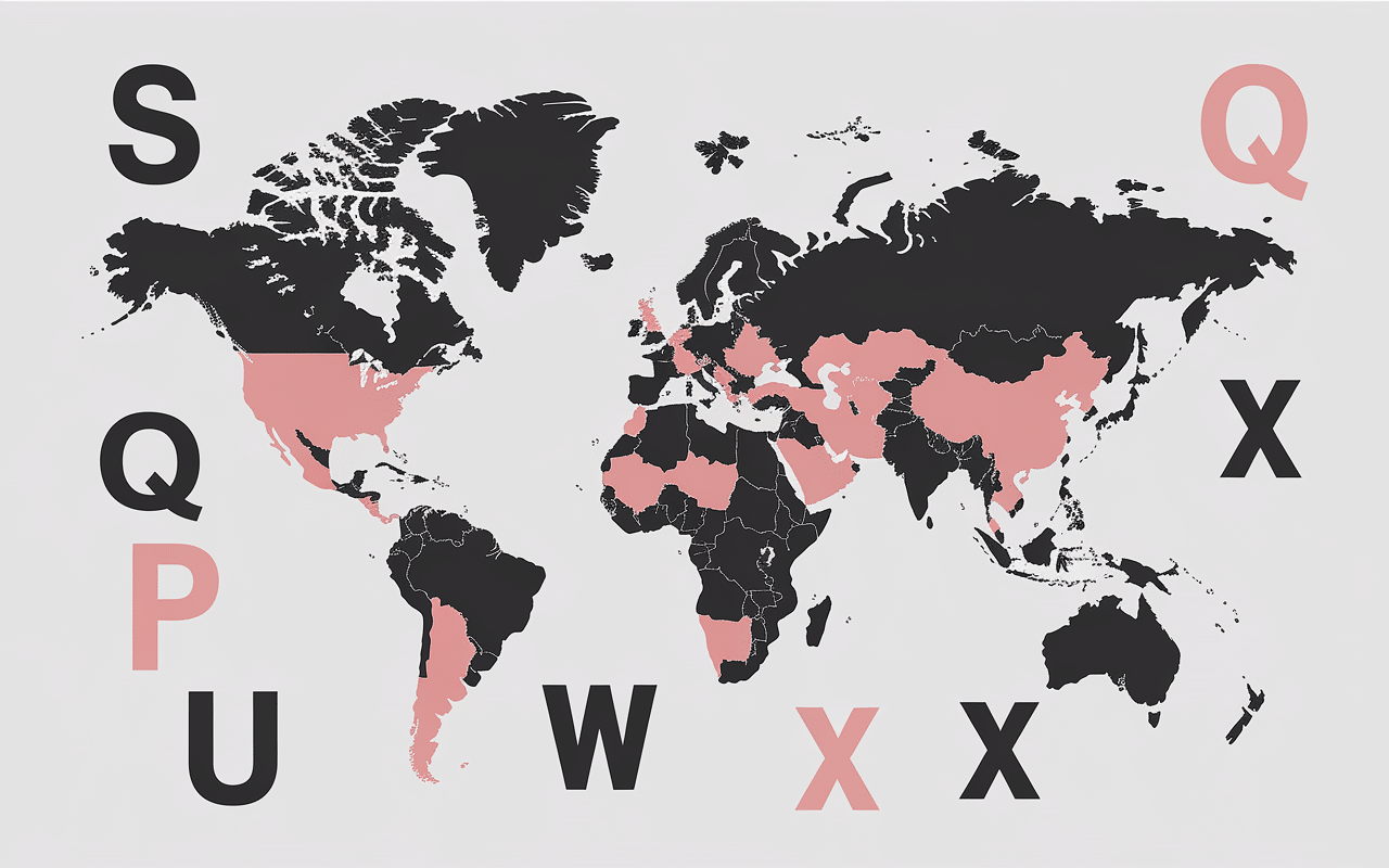 Carte alphabet pays qui commence par x