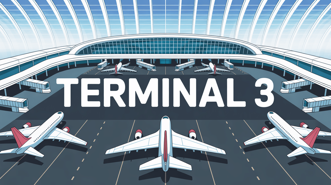 Vue aérienne stylisée terminal 3 aéroport