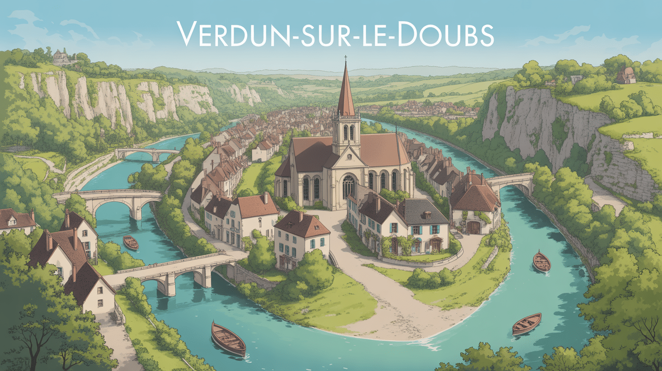 Vue panoramique verdun sur le doubs village rivières