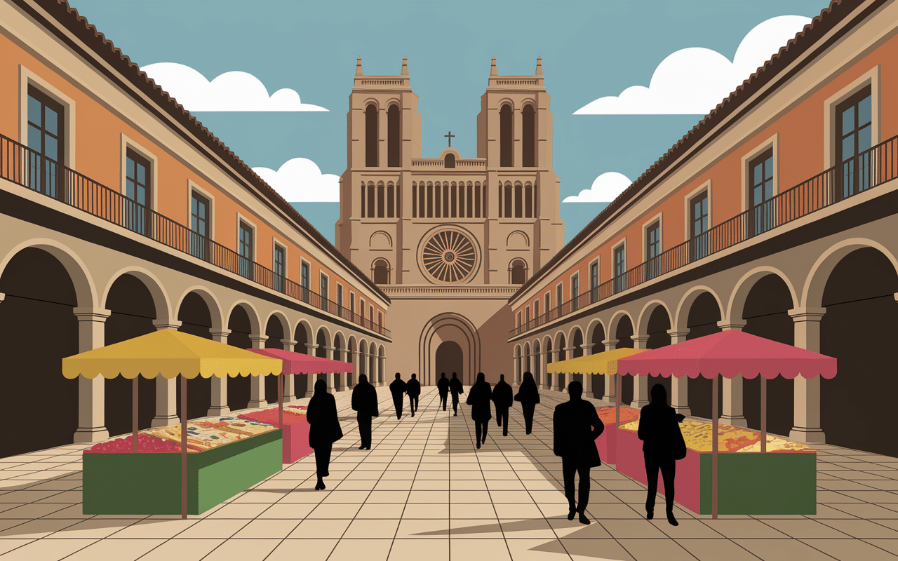 Place principale Vic Espagne avec cathédrale et marché