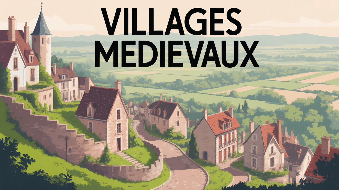 vue village médiéval remparts maisons colombages
