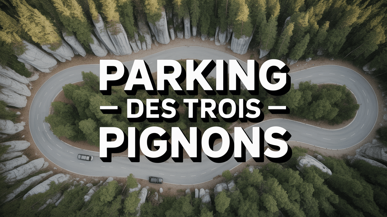 Vue aérienne parking des Trois Pignons massif Fontainebleau