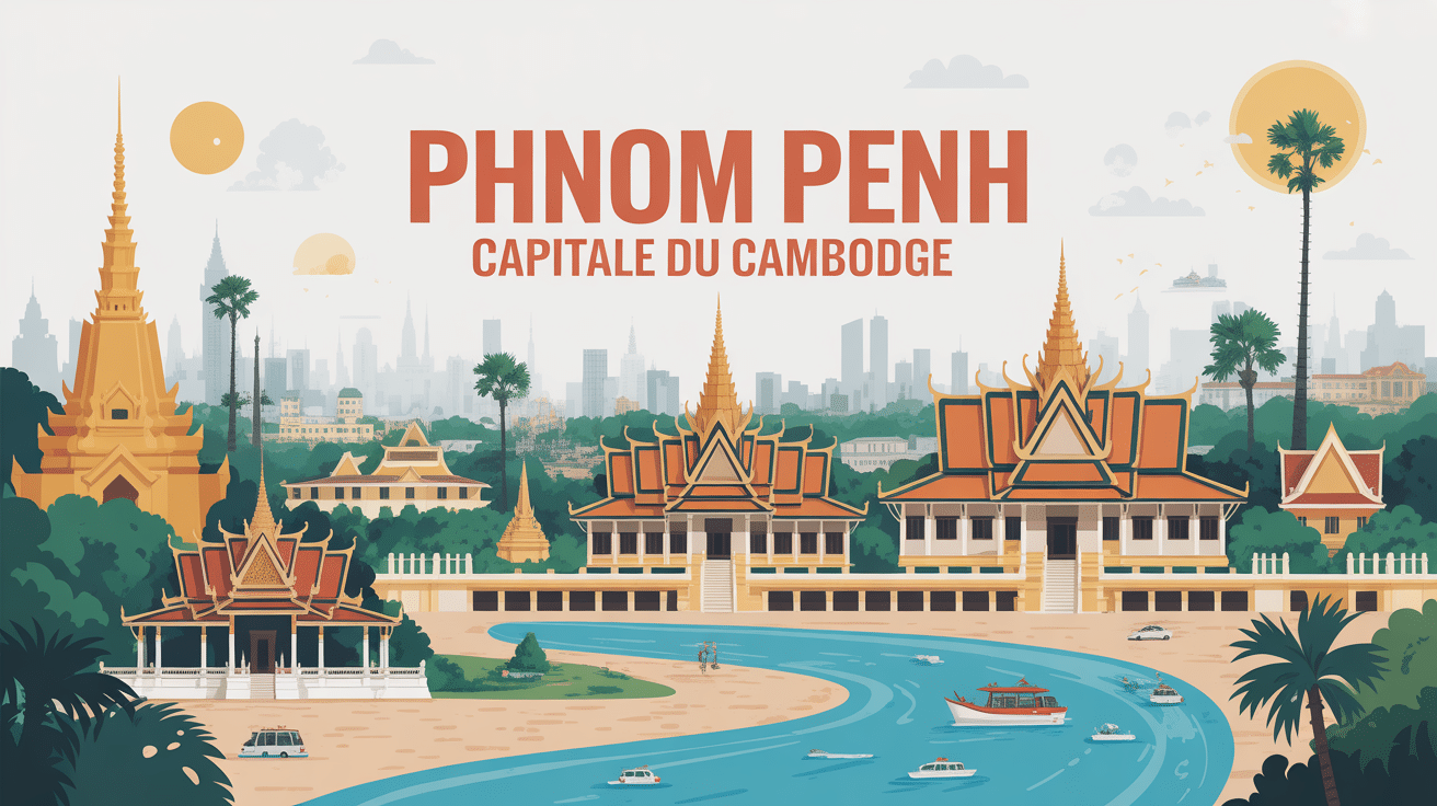 panorama ville capitale Cambodge avec temples et fleuve