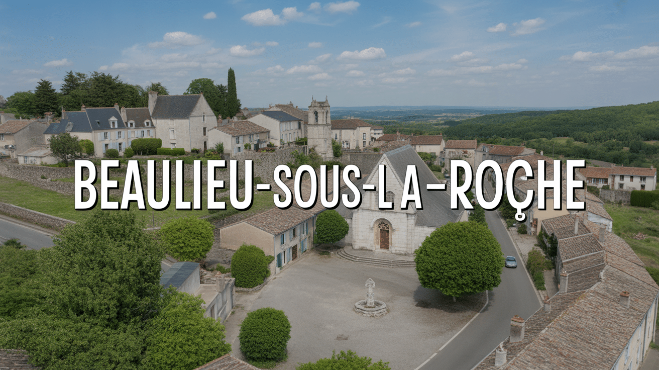 vue centre beaulieu sous la roche maisons pierre église romane