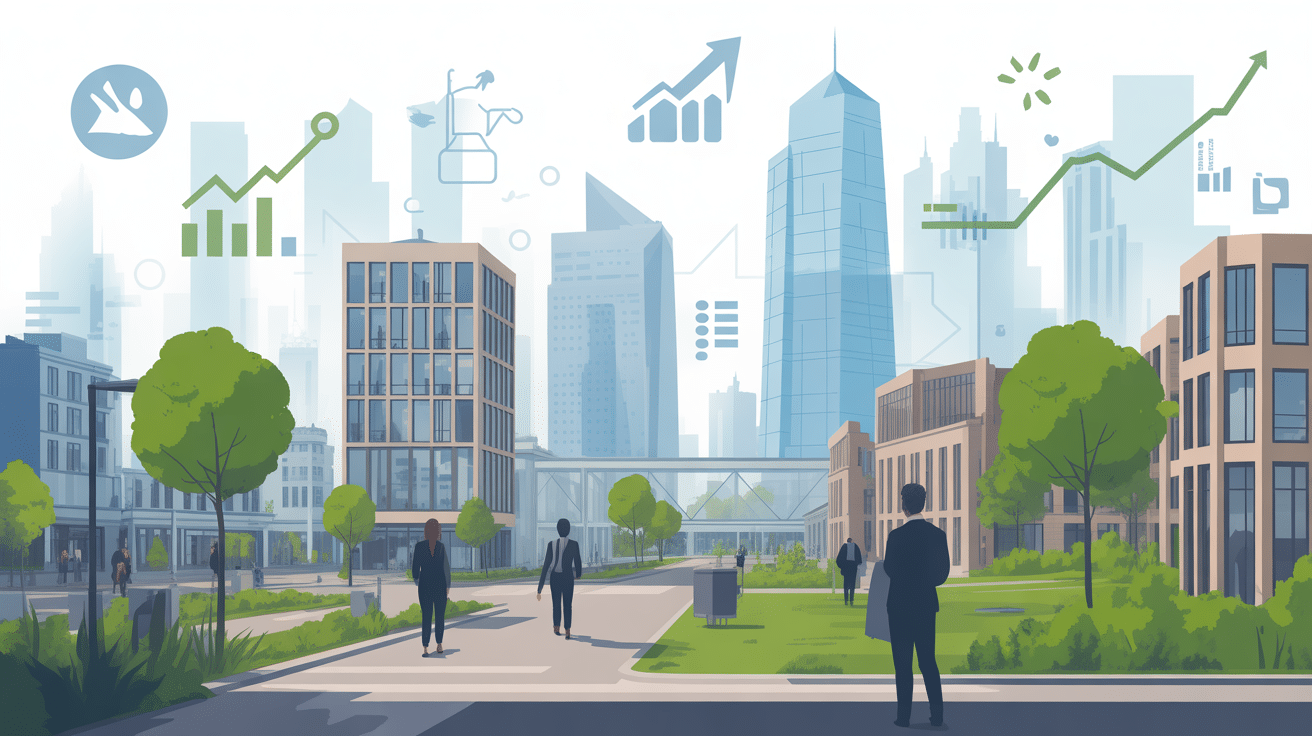 Quartier d'affaires moderne à Breda avec immeubles et espaces verts