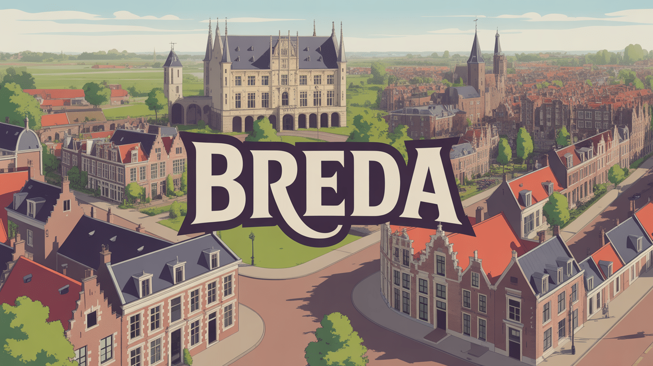 Vue aérienne du centre historique de Breda avec château et canaux