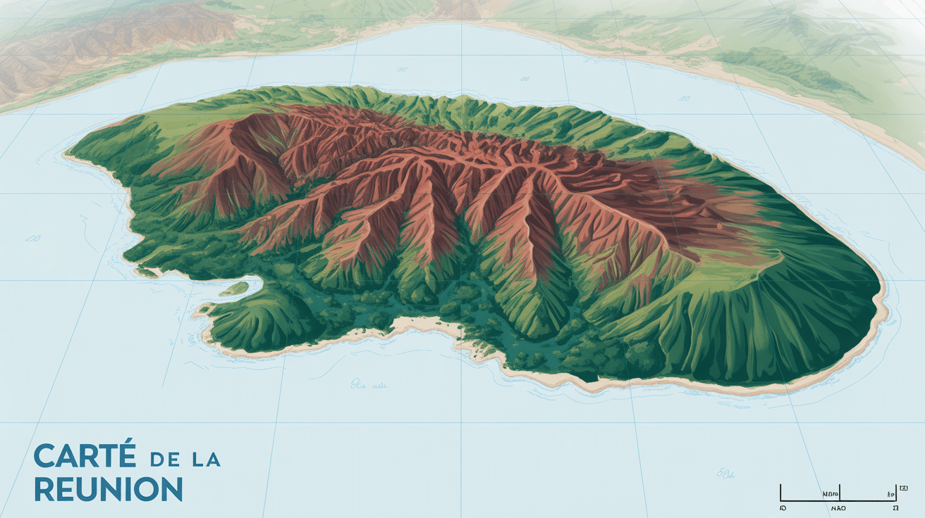 Carte Reunion topographique stylisée avec reliefs