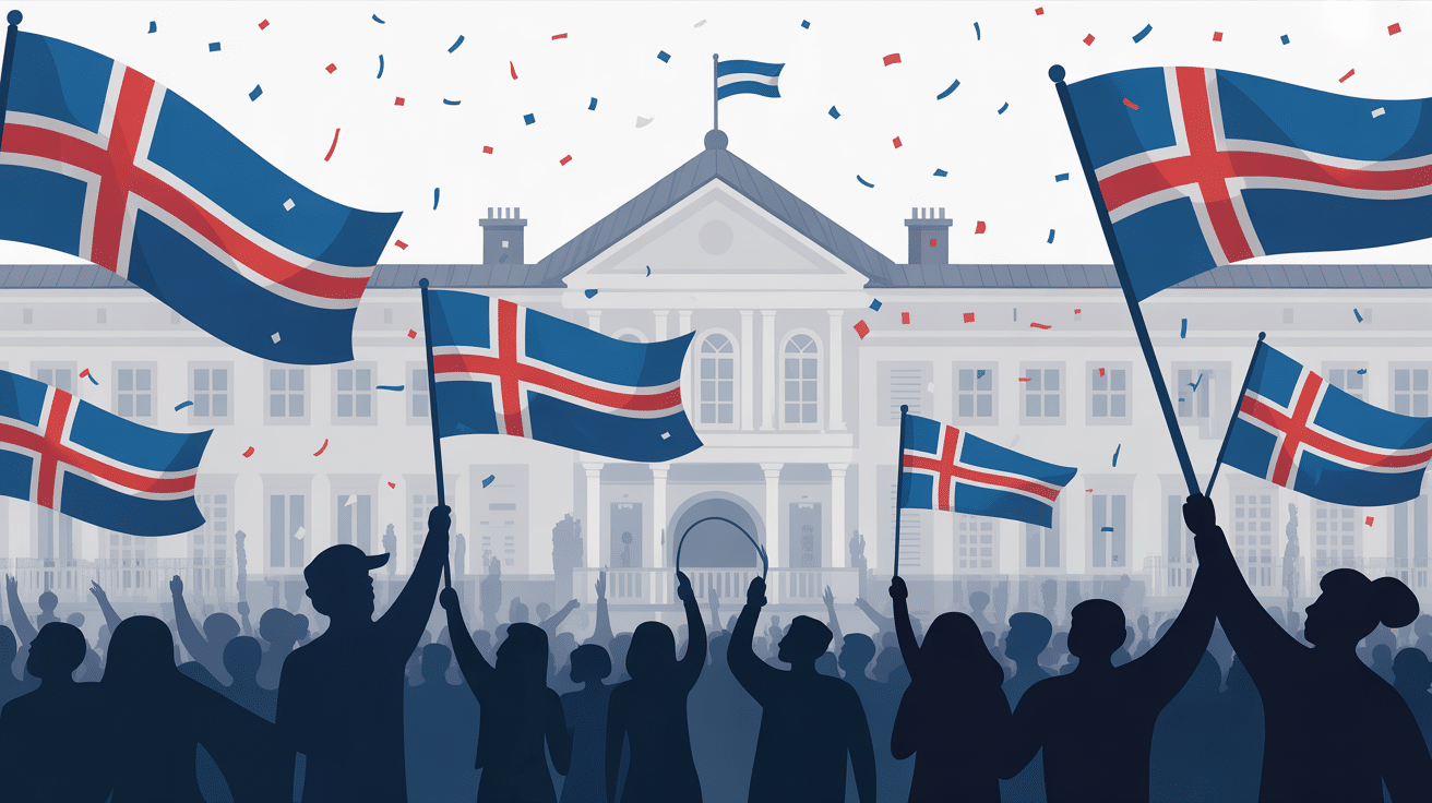 celebration nationale avec drapeau islande hissé