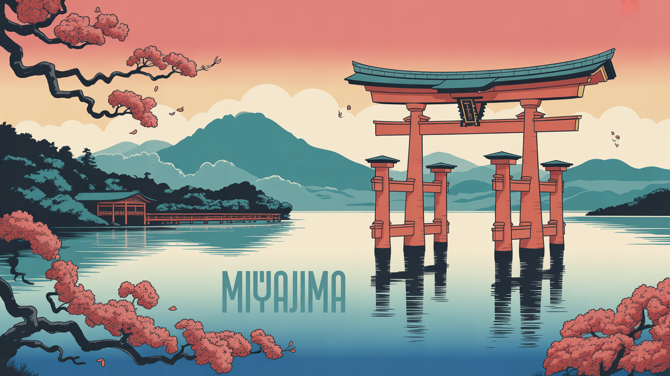 Torii rouge Miyajima sur l eau avec montagne