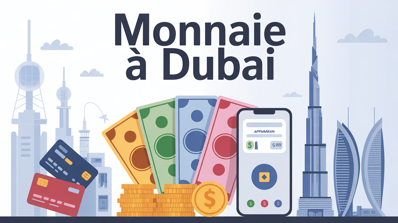 illustration monnaie dubai billets pieces cartes bancaires