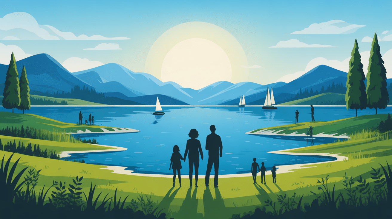 paysage familial lac de la ganguise berges verdoyantes