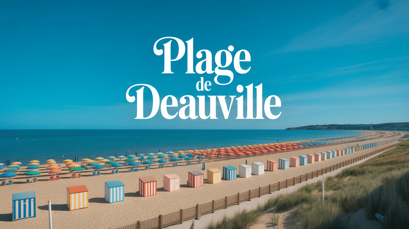vue panoramique plage de deauville sable doré cabines parasols