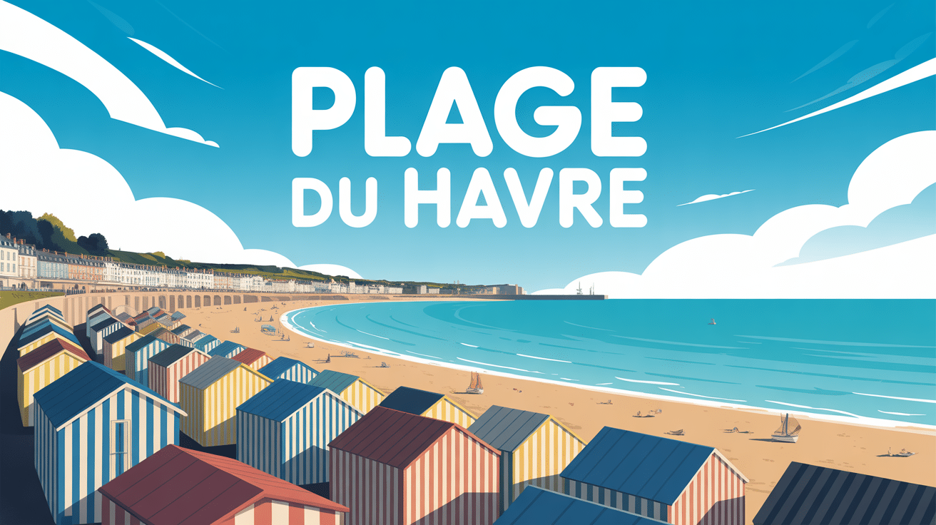 Vue panoramique plage du Havre cabanes colorées