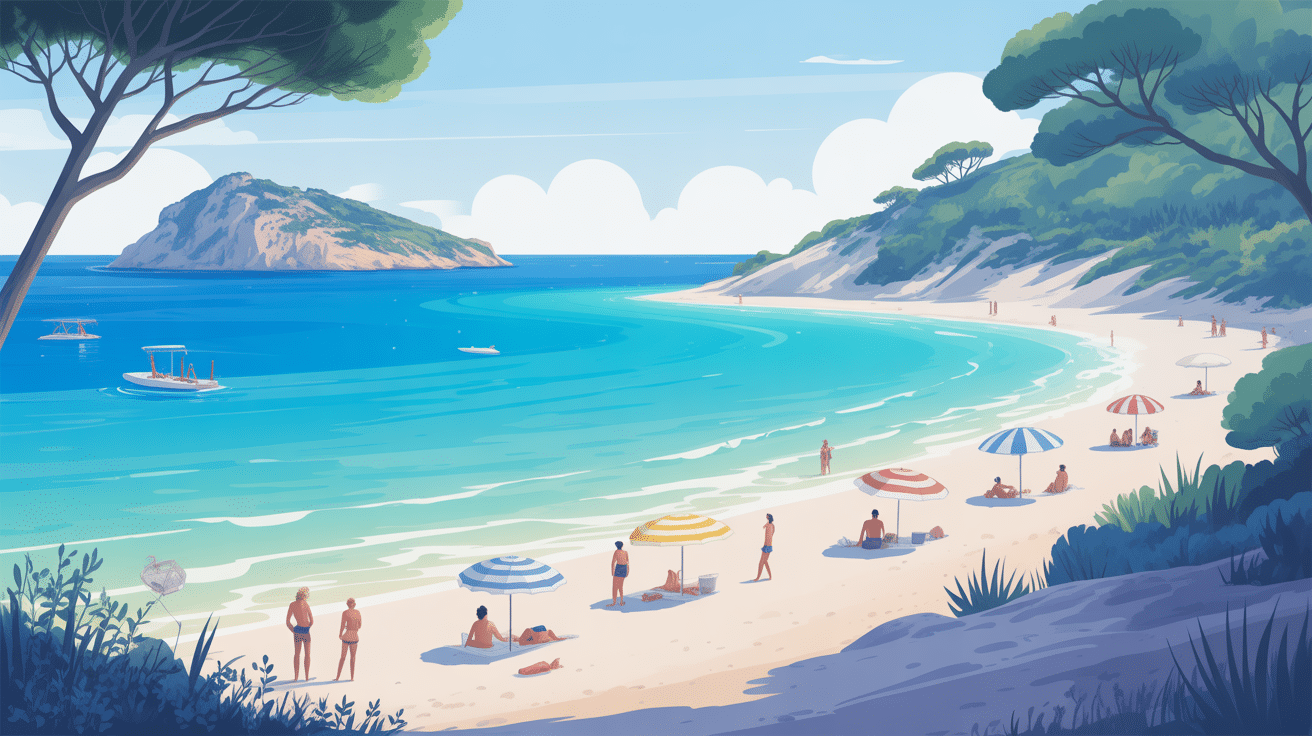 Plage de sable blanc et mer turquoise à Olbia Sardaigne