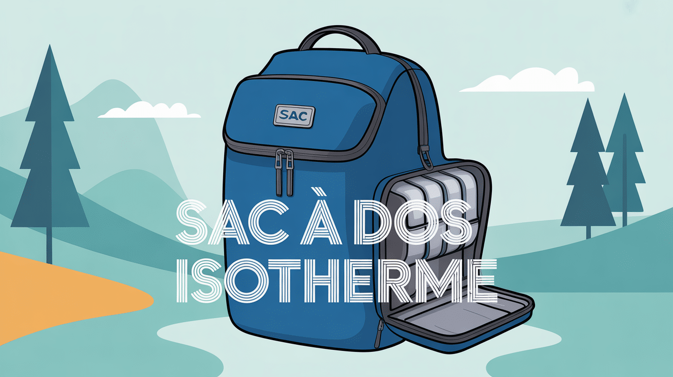Sac a dos isotherme bleu ouvert en nature stylisee