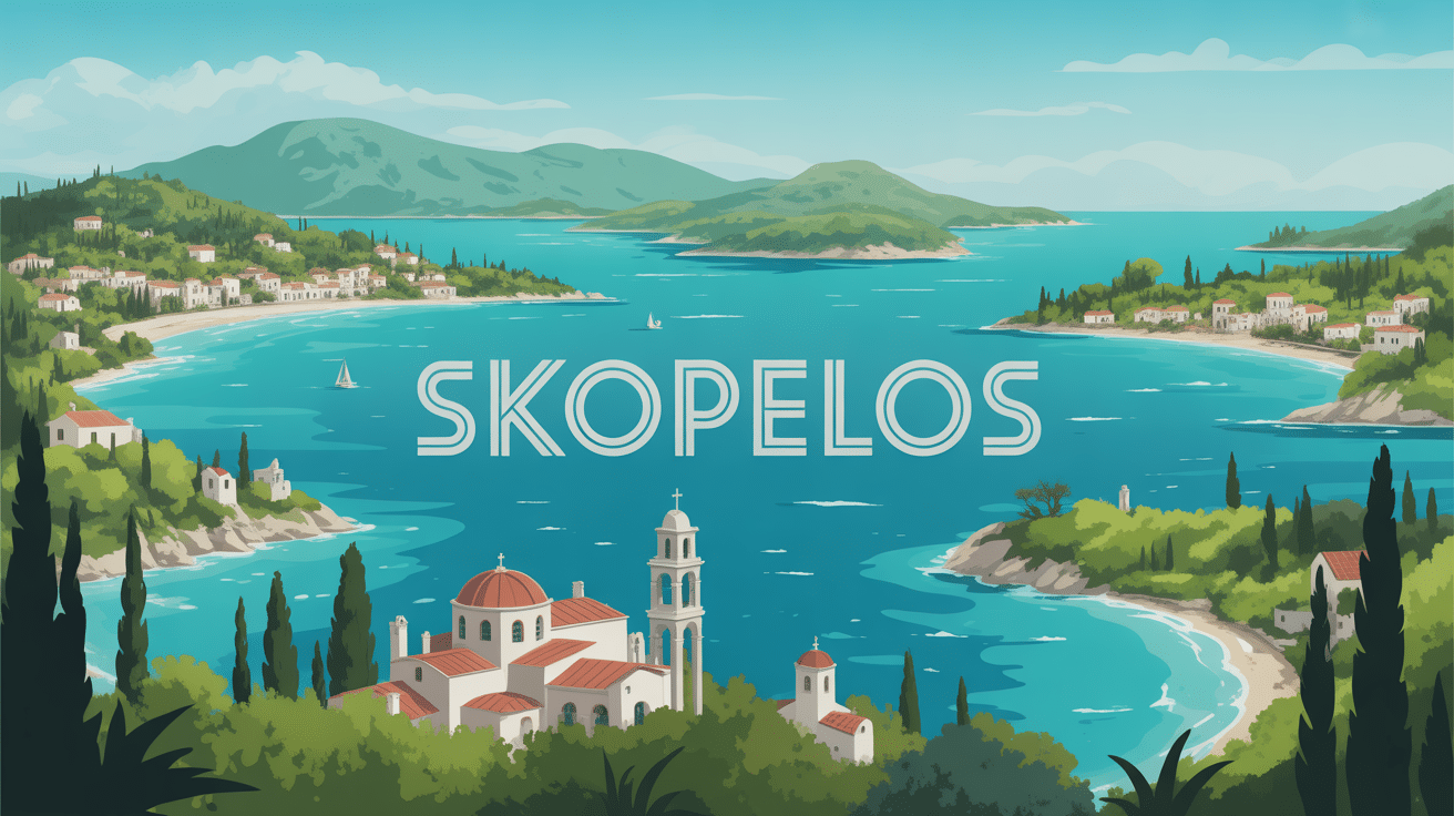 Panorama Skopelos mer villages pins