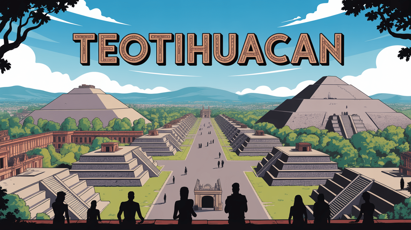 vue panoramique teotihuacan pyramides avenue
