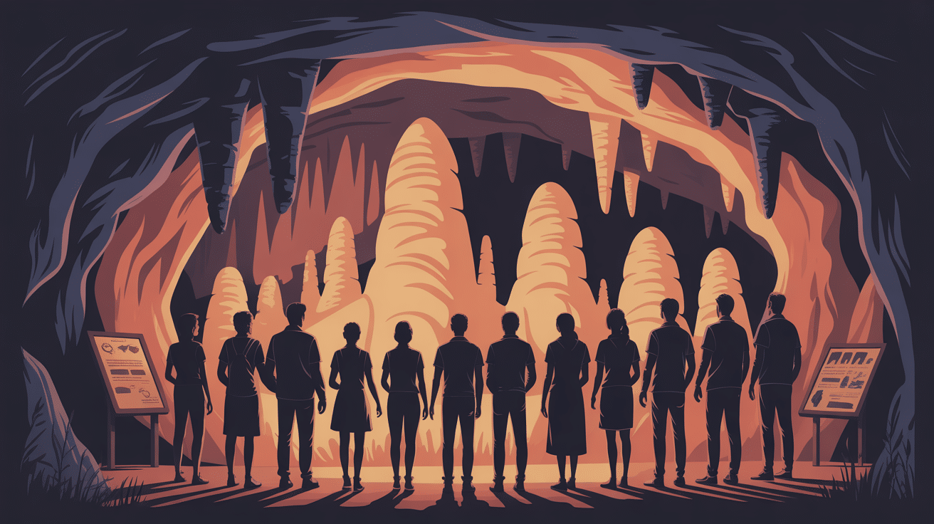 Groupe visiteurs entrée grottes de Sare