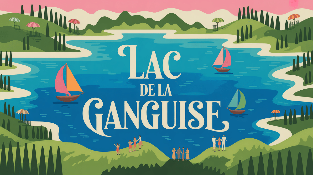 vue du lac de la ganguise avec voiliers et collines