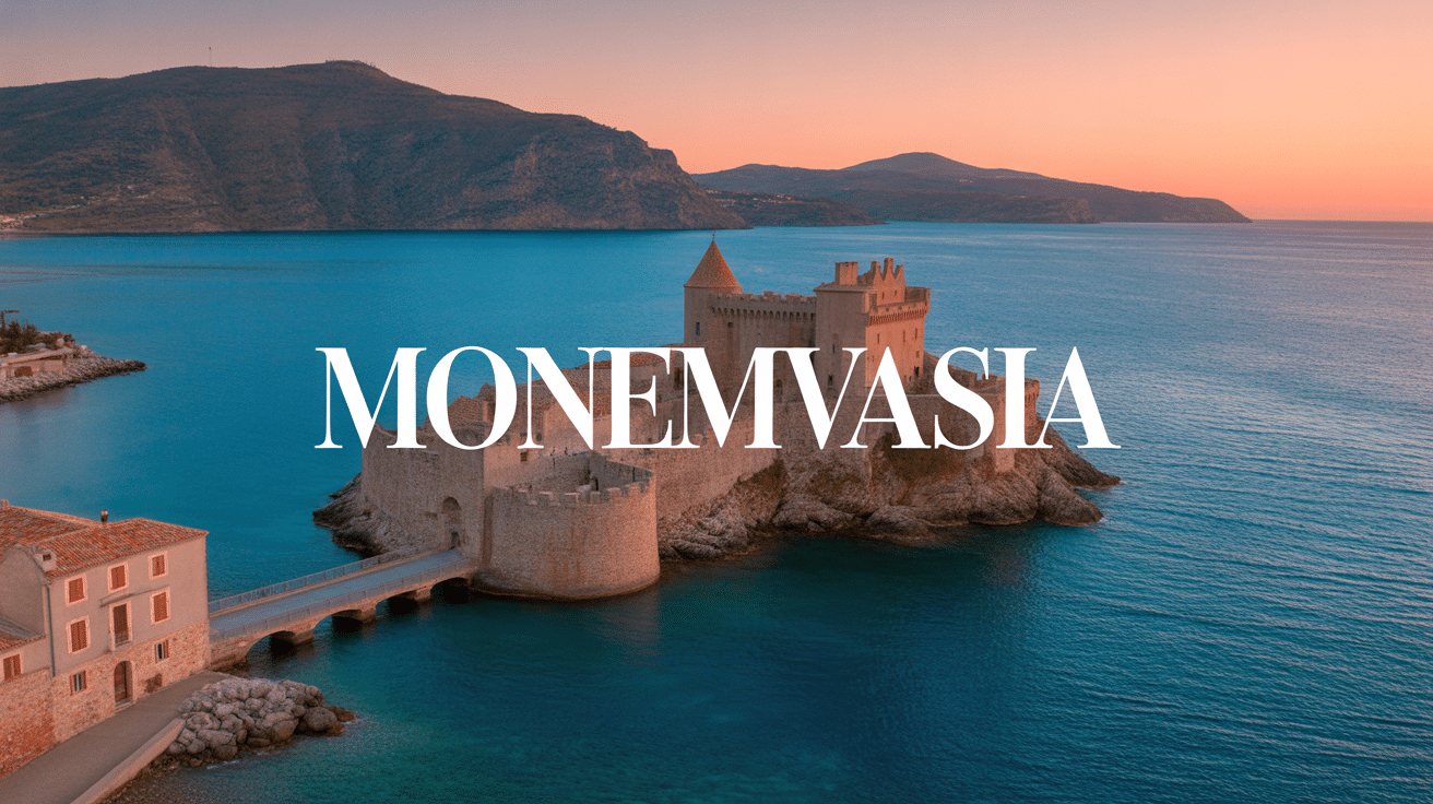 Forteresse Monemvasia vue panoramique mer Égée