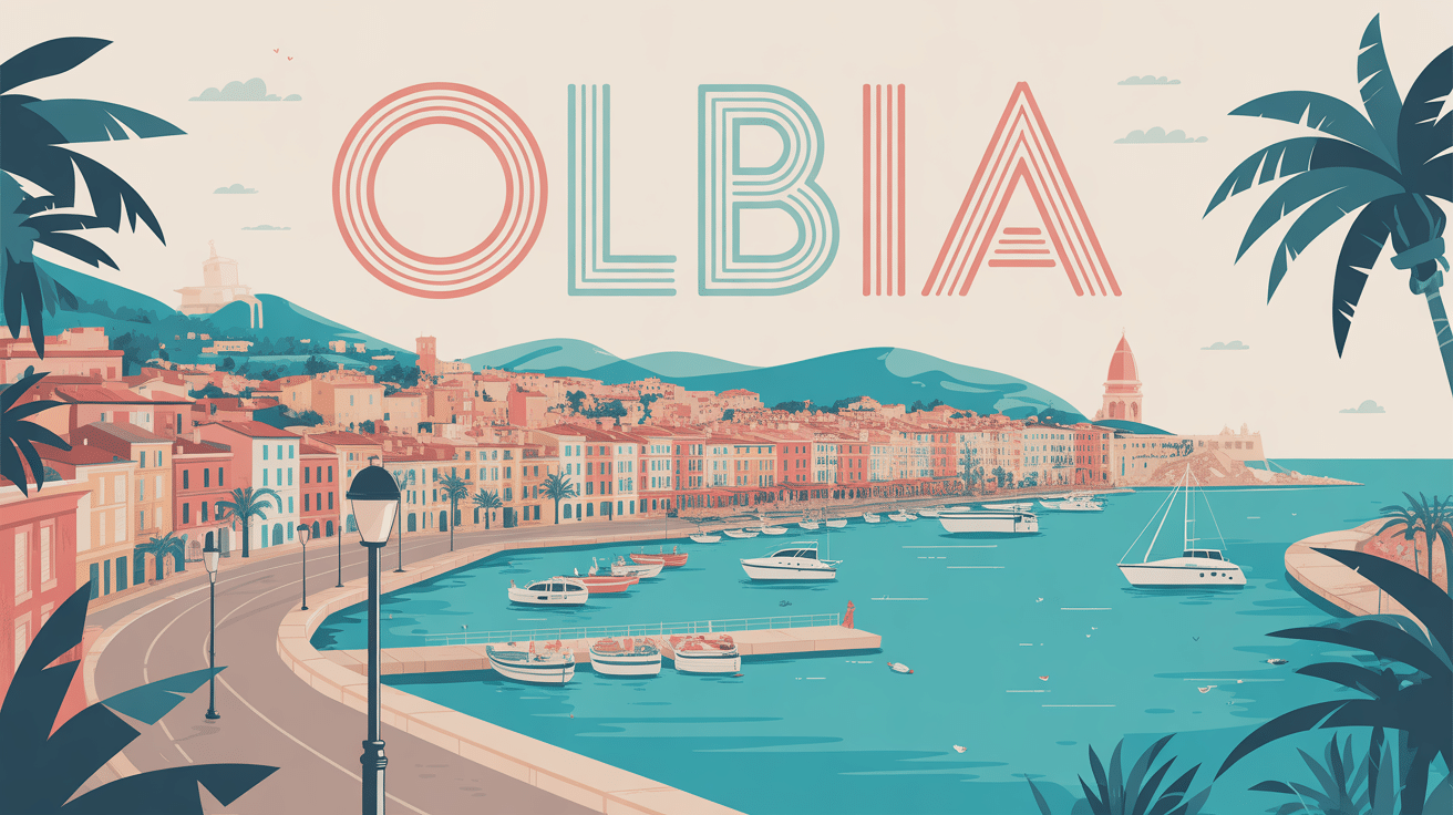 Panorama d'Olbia Sardaigne avec port, mer turquoise et centre-ville